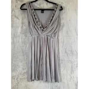 BCBG Maxazria Grey Dress with artificial gemstones XL Beaded Cowl Neck